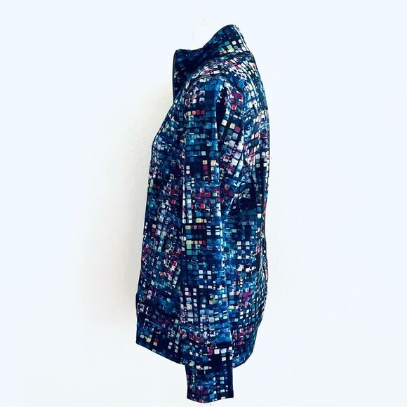 SNOSKINS Zip Jacket Back Hidden Pocket Multi Color Prisms EUC Exercise SZ Med - Picture 3 of 7